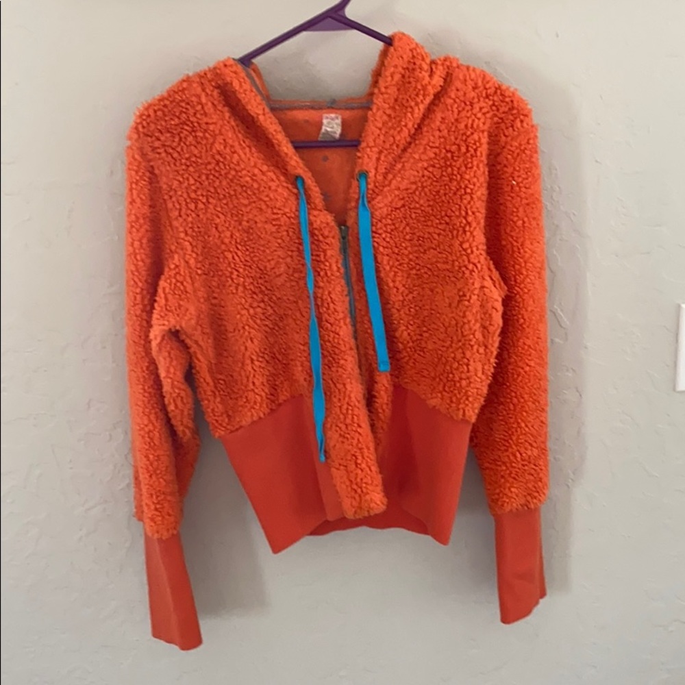Orange free people fuzzy sweatshirt